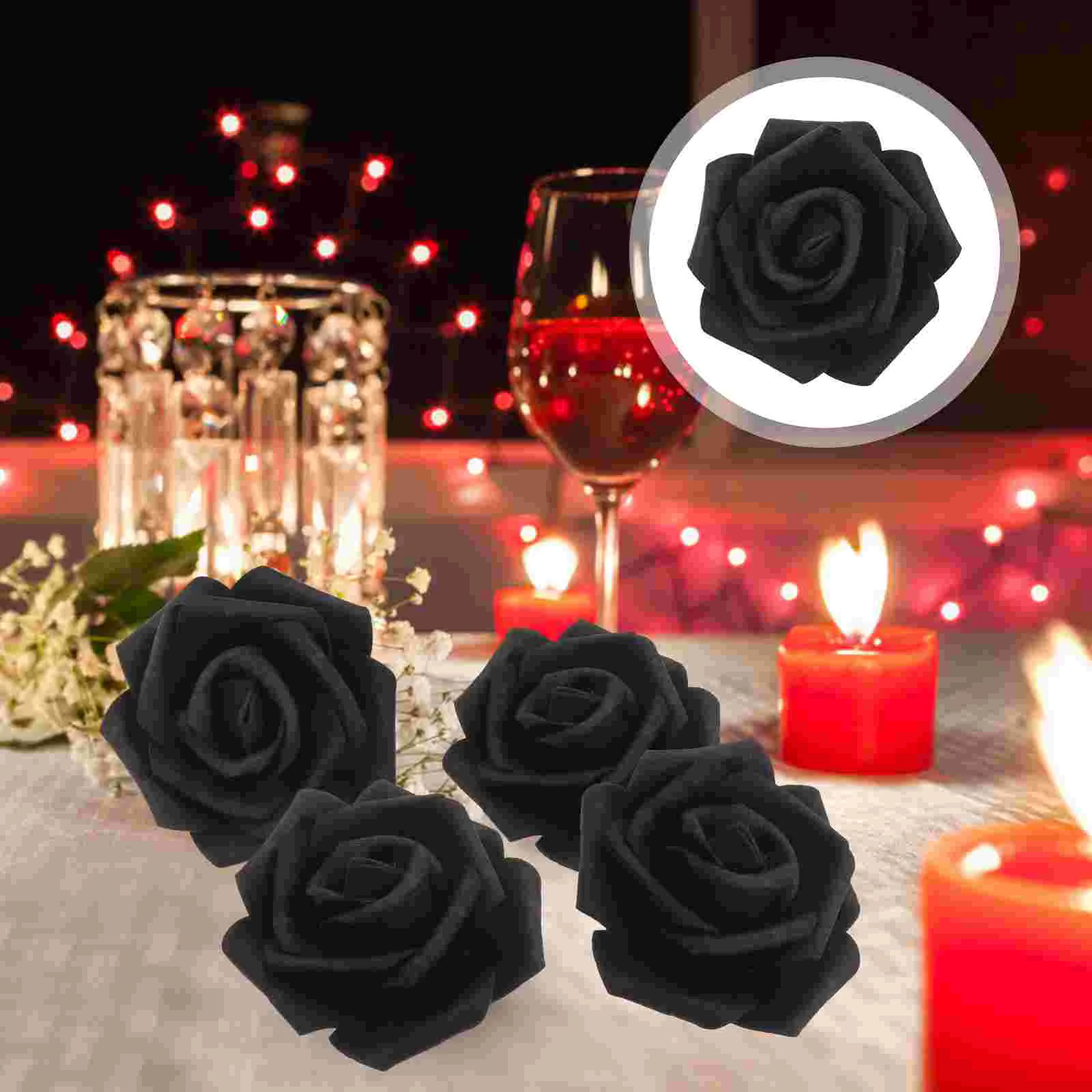 100 Pcs Artificial Rose Fake Roses Head Flowers Black Petal Faux or Bride Decor