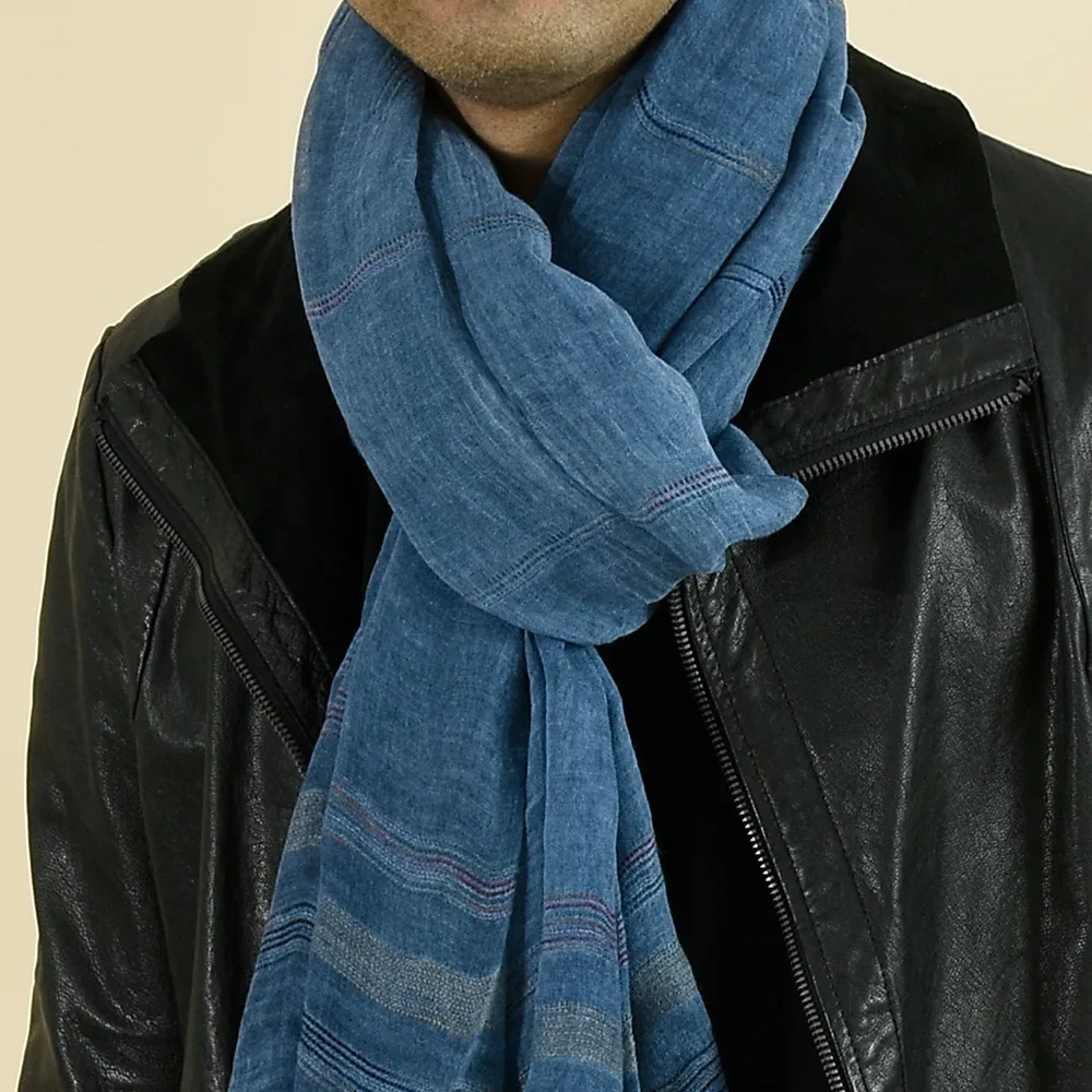 European and American Men's New Yarn-dyed Striped Scarf Men's Winter Solid Color Cotton and Linen Scarf