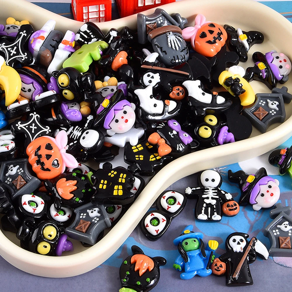 10PCS New Halloween Pumpkin Series Resin Flat Back Cabochons For Hairpin Scrapbooking DIY Jewelry Craft Decoration Accessories