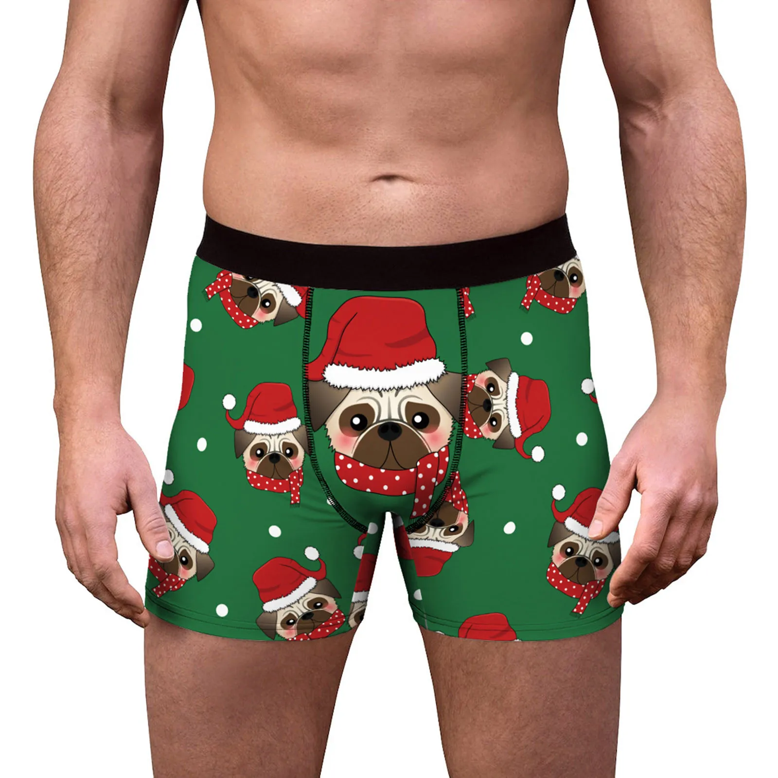 Mens Christmas Print Boxer Shorts Comfortable Mid Waist Boyshort Santa Snowman Cute Cat Underwear Briefs For Men Lingerie Xmas