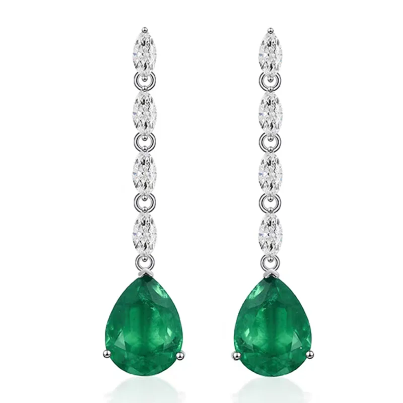 KQDANCE Luxury Solid 925 Silver Pear Cut Lab Emerald Paraiba Ruby Aquamarine Blue Long Drop Earrings For Women Fine Jewelry