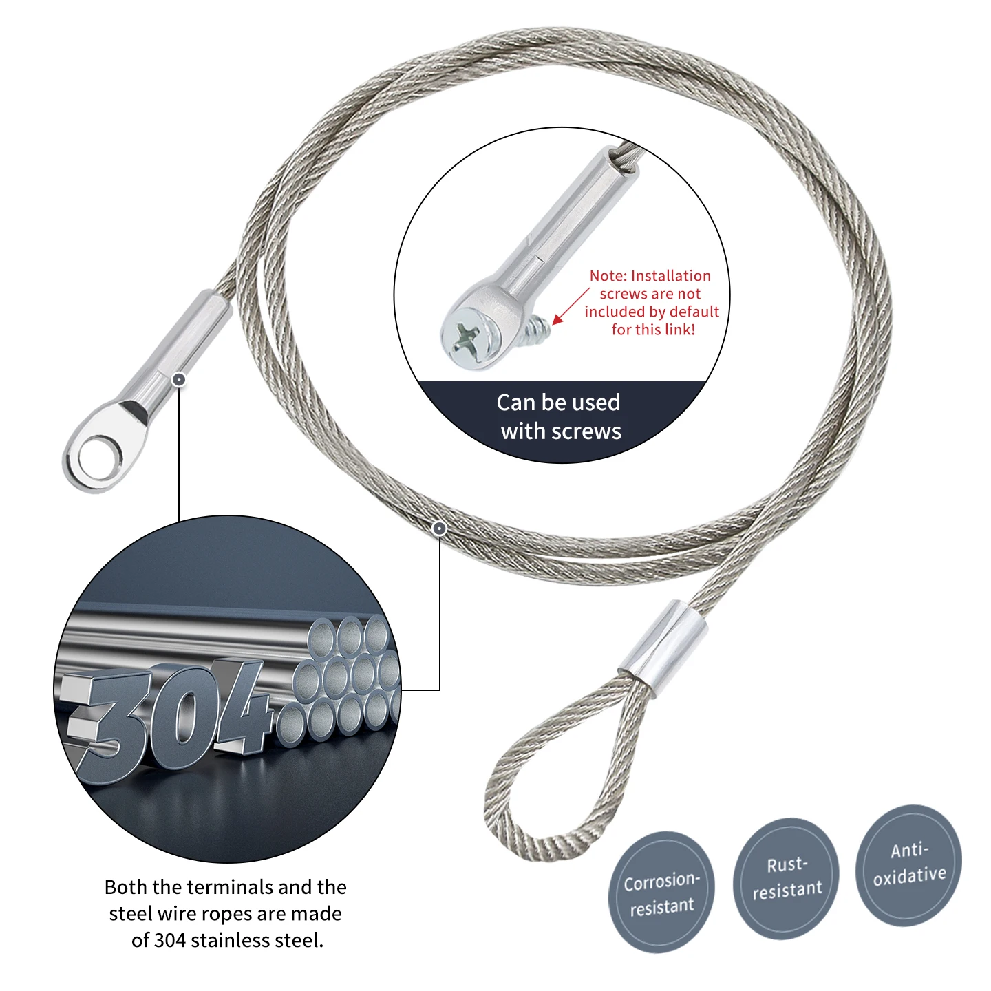 Terminal de cable de prensado tipo ojo de 1,5-6mm, cable de acero inoxidable 304, abrazadera de conexión de cable M4/M5/M6/M8/M10