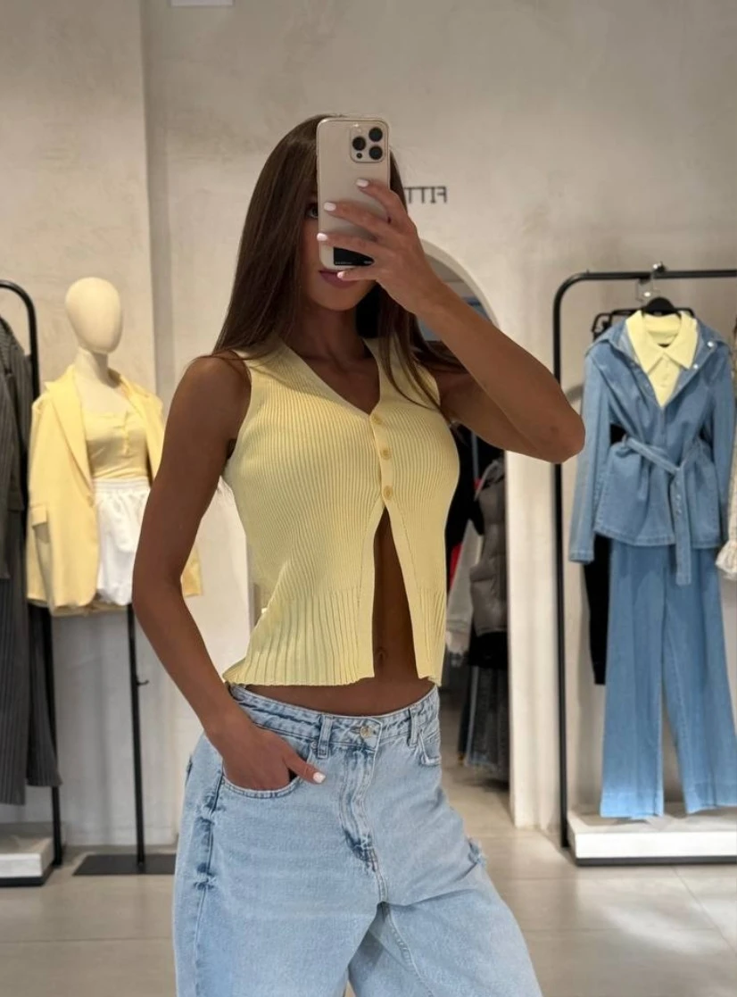 

Sexy Knitted Vest Women's Summer Casual Button-Up Cardigan Slim Fit Commute Sle Pure Color Single Piece Faion Trend