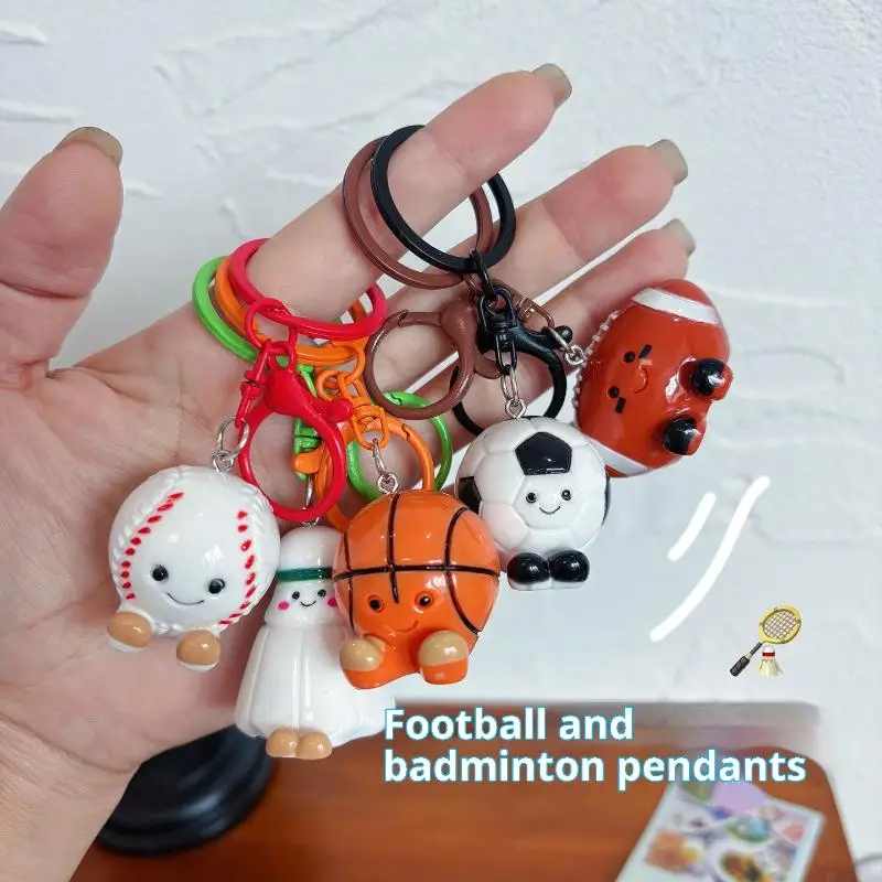 مجموعة سلسلة مفاتيح ثلاثية الأبعاد لكرة القدم وكرة الريشة - حلقة مفاتيح رياضية كرتونية لطيفة، هدية للزوجين Kawaii لعشاق الرياضة #1