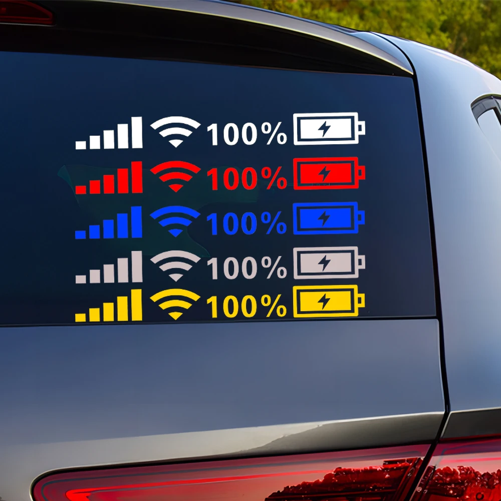 2pcs Car Stickers 100% Battery Level Signal WIFI Reflective Vinyl Decals Funny Auto Window Decor Sticker for Car Accessories