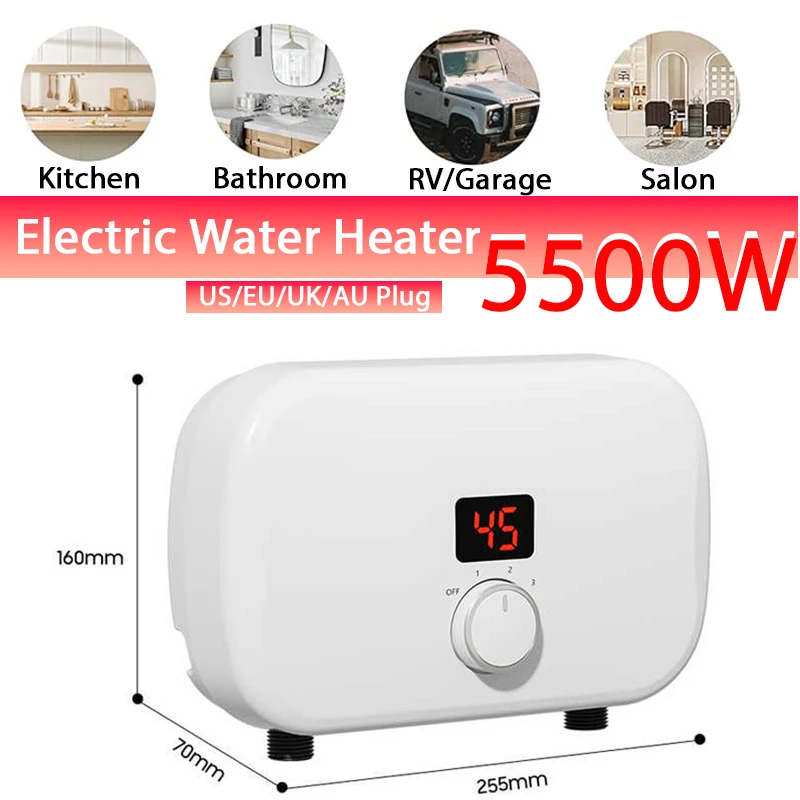 

KUALOOL 220V 5500W Electric Water Heater High Precise Thermostat with LED Screen 30-55℃ Tankless Water Heater on Demand