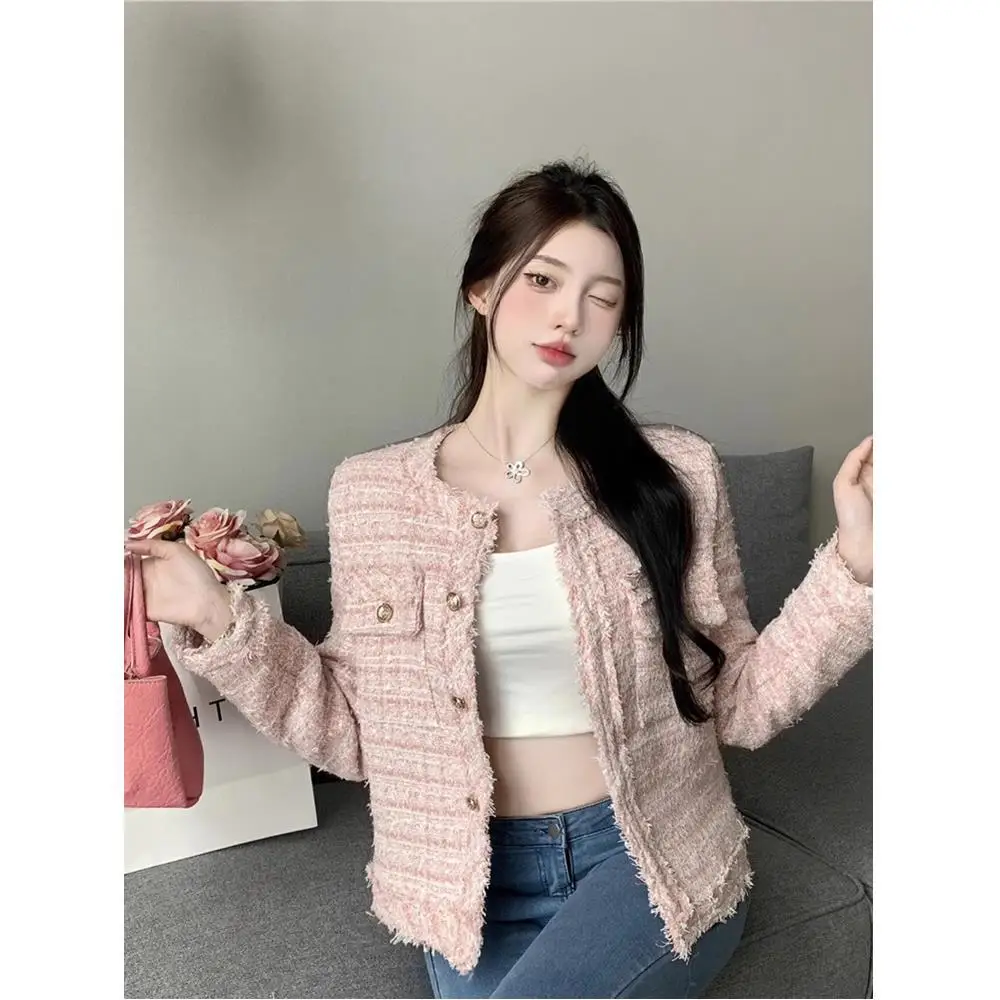 Chaqueta de Tweed con Cuello, Manga Corta, para Mujer, Invierno, Acolchada de Algodón, Encaje Floral, Desmontable, Bordada, Ornamentada, Elegante, Formal, Cuello en V, para Uso Diario