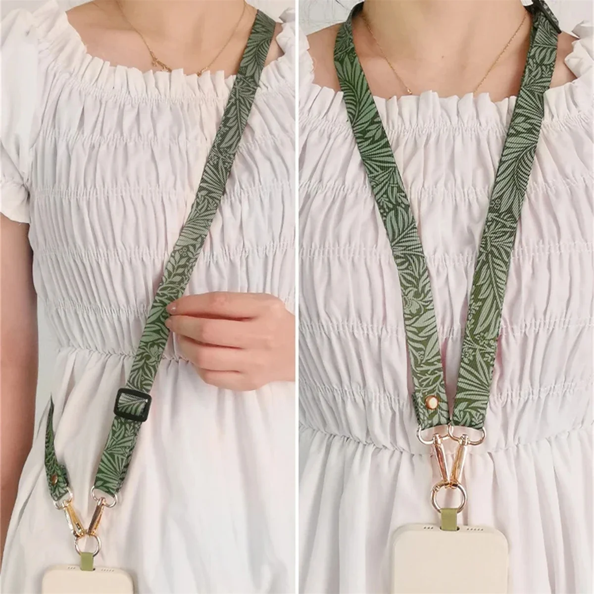 Green Leaves Adjustable Neck Cord Phone Strap Mobile Phone Straps Patch Cell Holder Phone Hanging Cord Phone Lanyards Strap