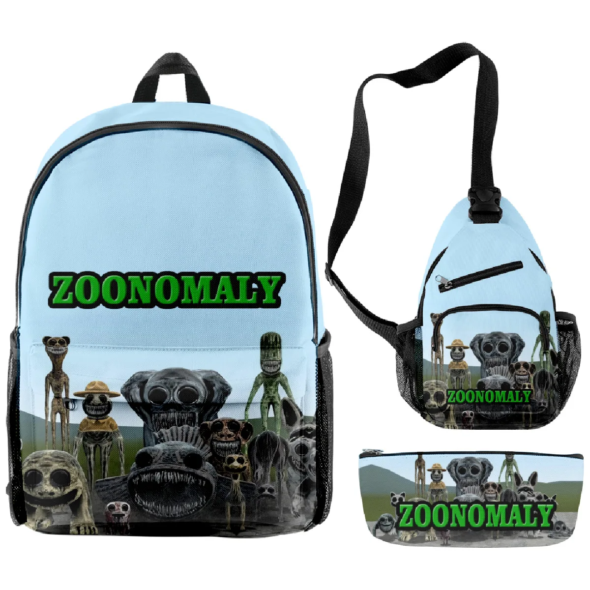 

Hip Hop Popular Novelty Funny Zoonomaly 3D Printed 3pcs/Set pupil School Bags Travel Laptop Backpack Chest Bag Pencil Case