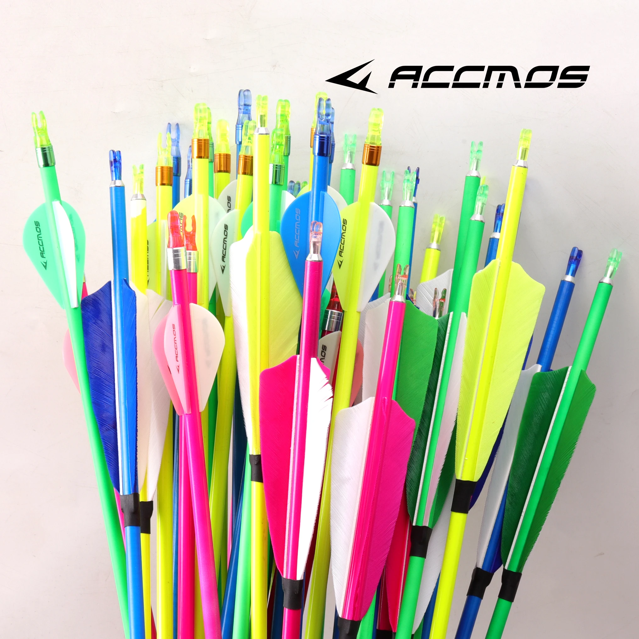 ACCMOS 12 pièces tir à l'arc ID6.2mm flèches en carbone pur colonne vertébrale 300/350/400/500/600/700/800 plume de dinde rose bleu jaune vert chasse