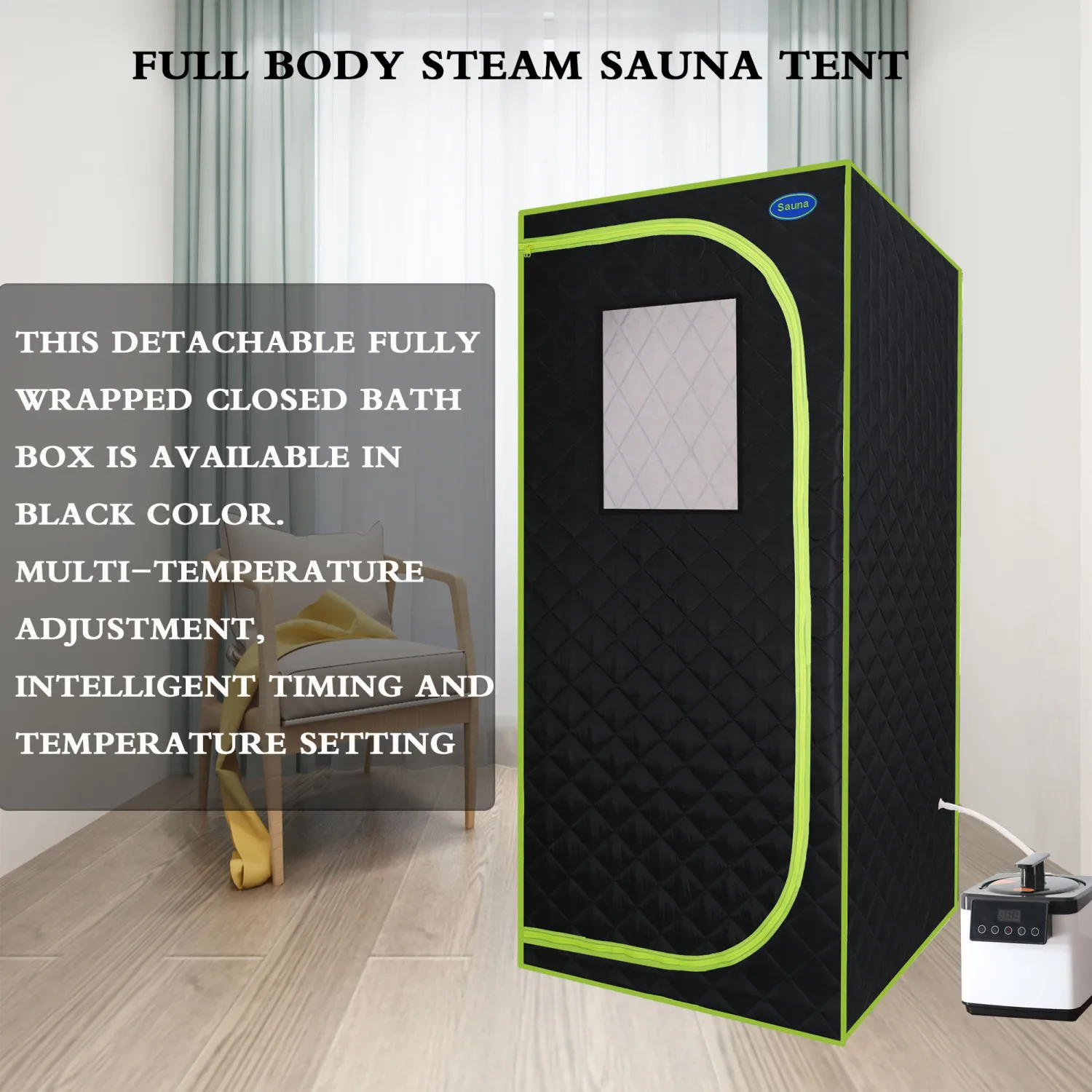 

Portable Full Size Steam Sauna Tent - Home Spa Therapy and Relaxation with Easy Install Stainless Steel Pipes - FCC Certified -