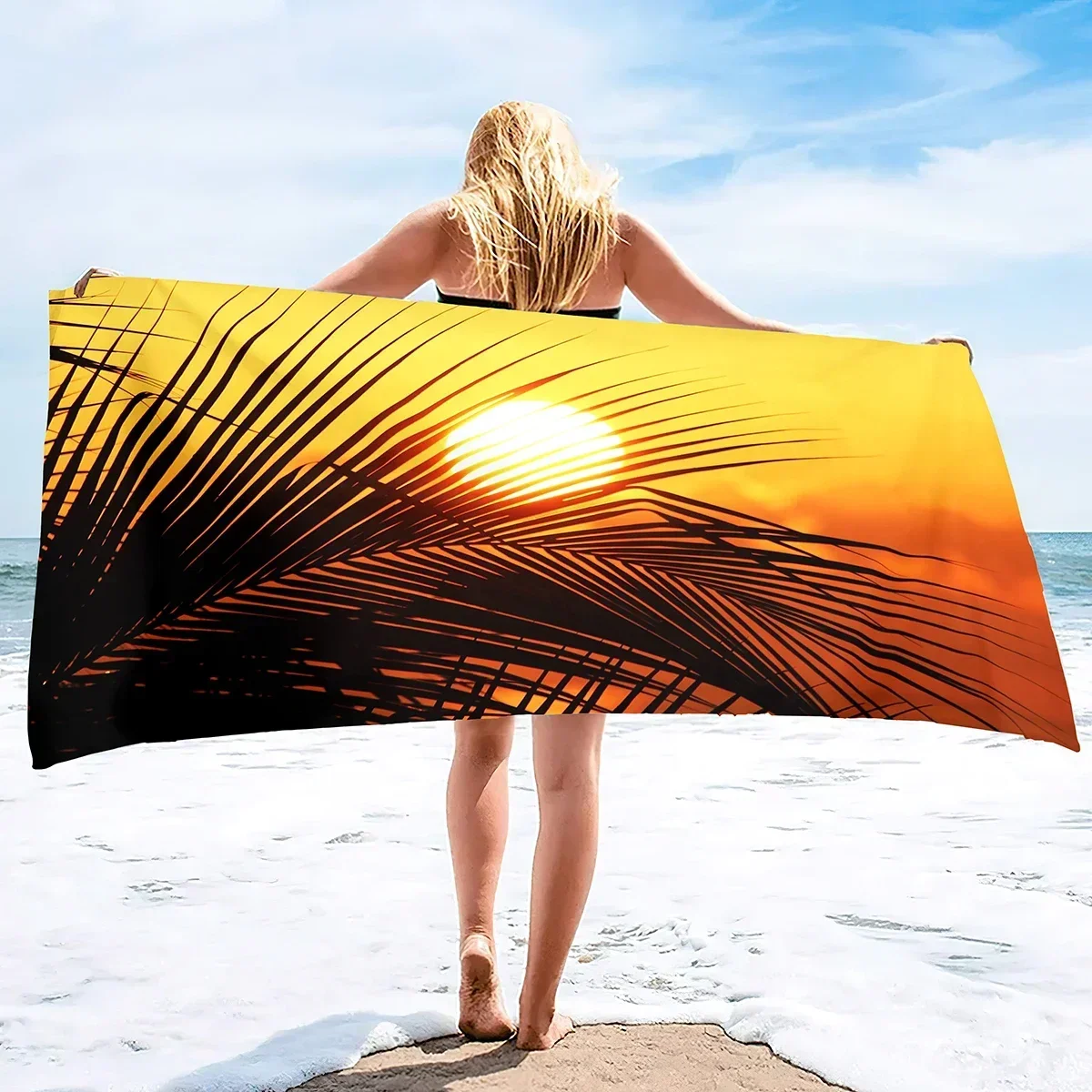 Custom Tropical Leaves Beach Towel Green Palm Frond Border Print Microfiber Sand Free Quick Dry Soft Travel Pool