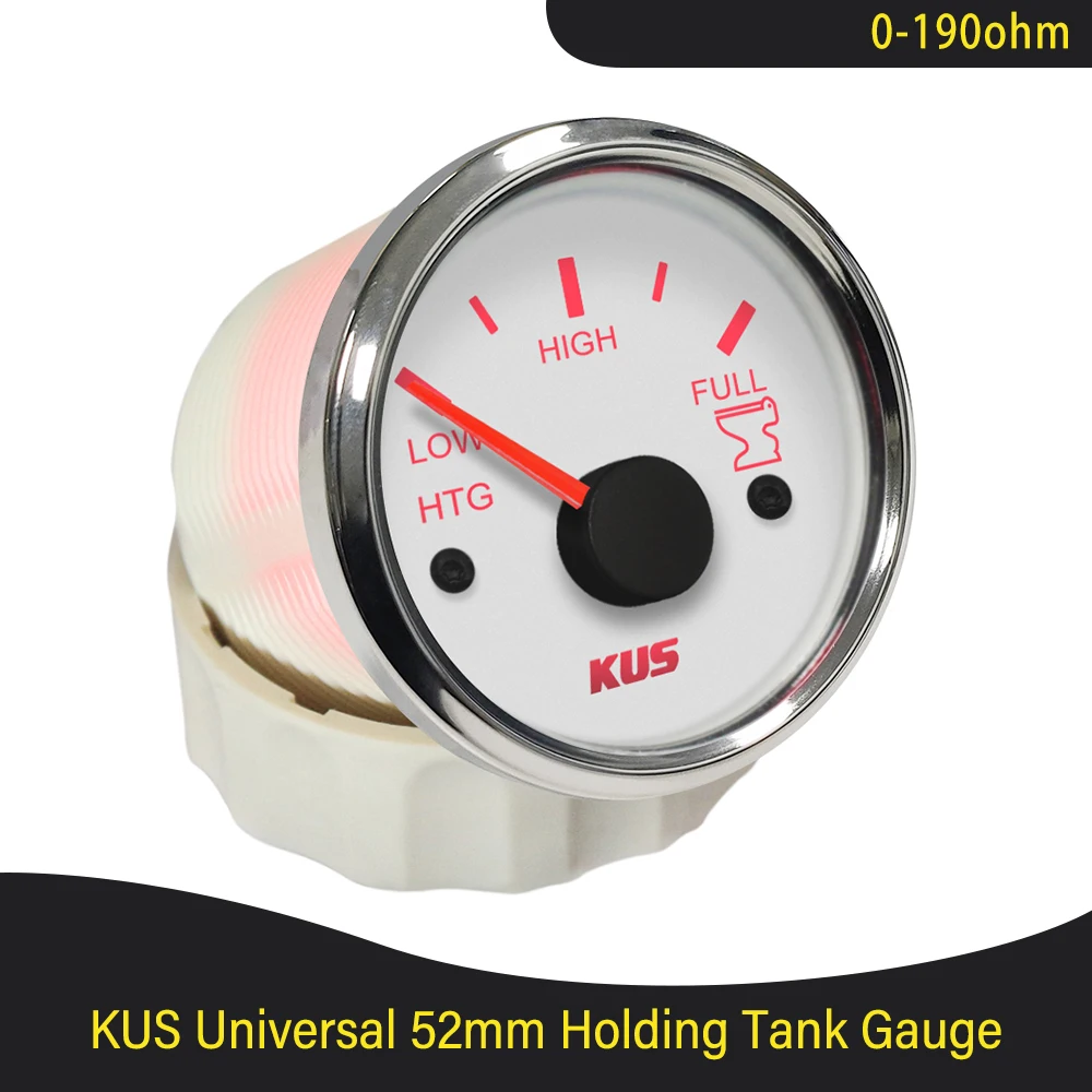 KUS Marine 52mm Holding Tank Level Gauge 0-190ohm Signal Waterproof Boat Black Water HTG Gauge 12V 24V