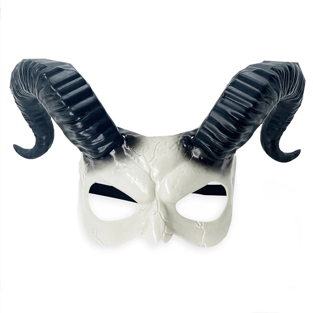 قناع نصف وجه على شكل قرن الشيطان الأبيض للهالوين، زي شخصية للعطلات، دعائم أداء الرقص، قناع بلاستيكي مزخرف بموضوع الرعب