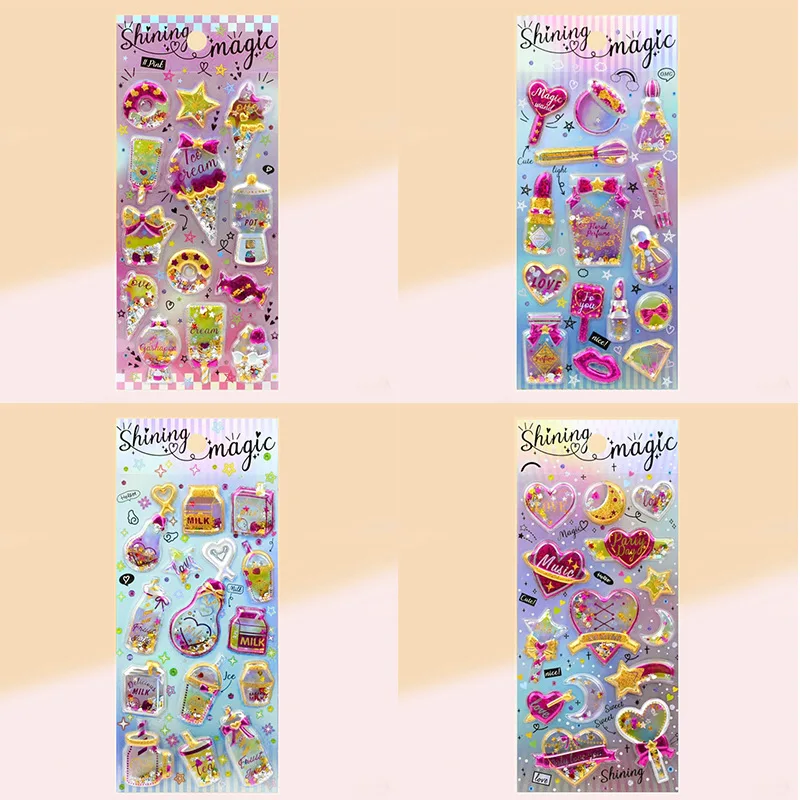 Hot Sales Kawaii Cartoon Colorful Rocking Water Injection 3D Stickers Cute Diy Mobile Graffiti Decoration Stickers Holiday Gift
