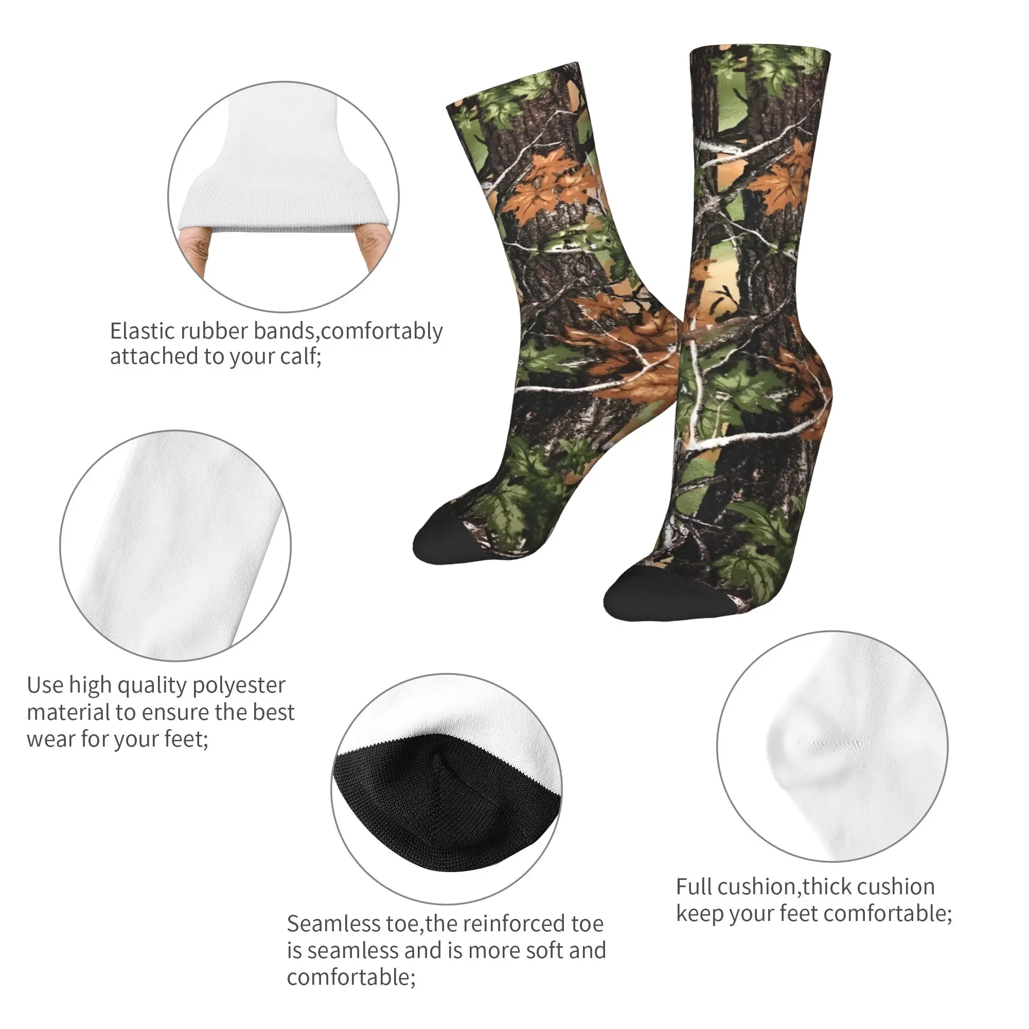 Custom Real Tree Camouflage Men Women Crew Socks Unisex Funny 3D Printed Popular Dress Socks