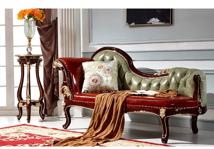 

yj9European chaise longue bedroom leather single sofa bed