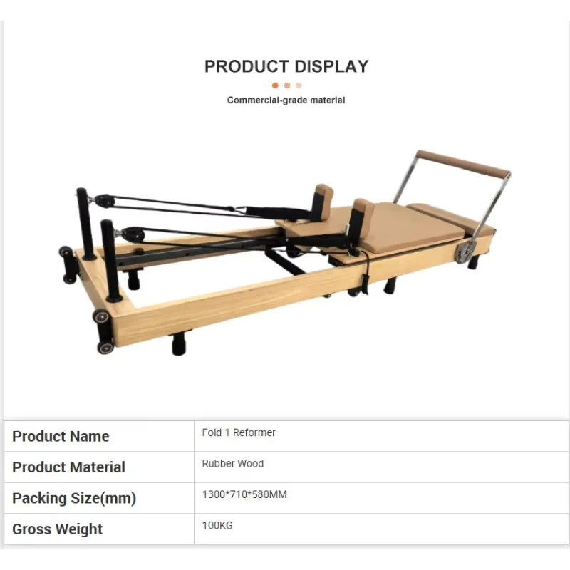 Space-Saving Foldable Oak Pilates Reformer for Home & Yoga