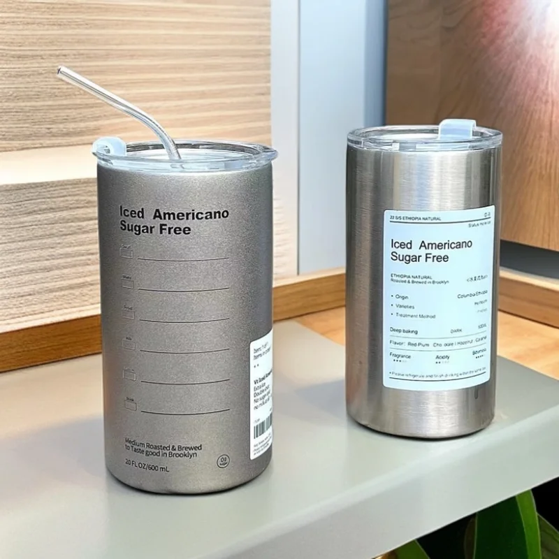 Escritório simples de alto valor copo térmico moda tendência xícara de café copo de palha de aço inoxidável portátil nicho caneca de café garrafa de água 2