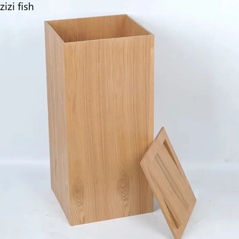 Large Capacity Wooden Trash Can Square Storage Bucket Large