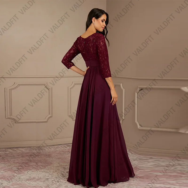 Customized Long Cabernet Mother of the Bride Dresses with 3/4 Sleeve vestidos de fiesta elegantes 2024 para boda