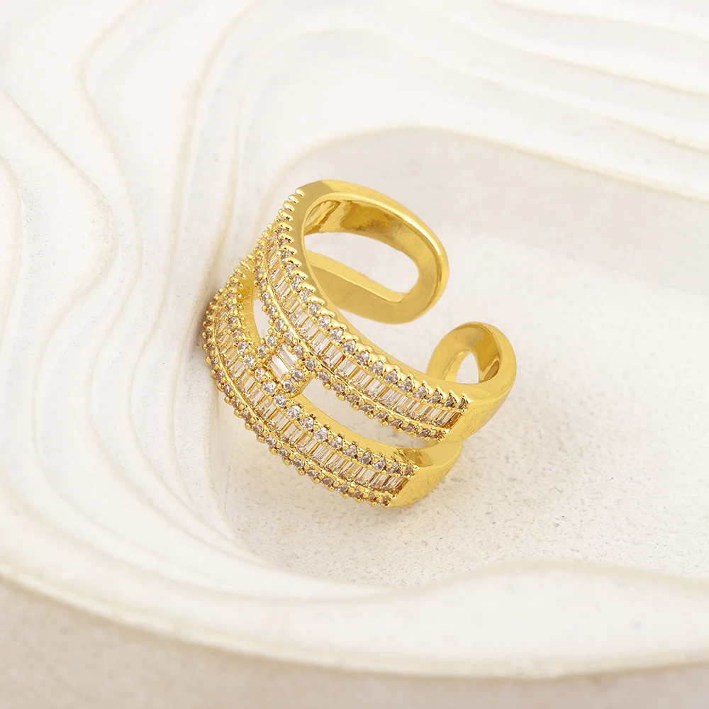 Nidin New Trendy Shine Zircon Multilayer Open Rings Adjustable For Women Men Engagement Wedding Party Finger Jewelry Accessories