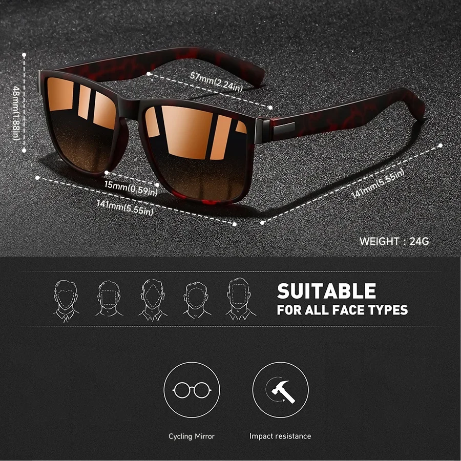Modische Quadratische Sonnenbrille für Männer und Frauen, Farbenfrohe Trendige Leichte Outdoor-Brille zum Fahren und Angeln – Detail 10