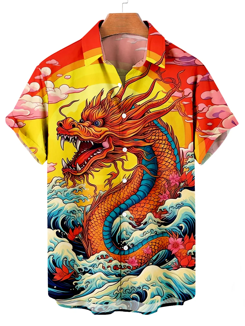 New Chinese Loong Retro Mens Shirt With Ethnic Pattern Printed Short Sleeved Top Fashionable Casual Wear Loose Men's Shirts