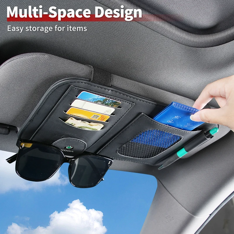 

Car Sun Visor Organizer Sunglasses Holder Card Storage Bag Accessories For Skoda Octavia Rapid Kodiaq Superb Derivative Karoq Fa