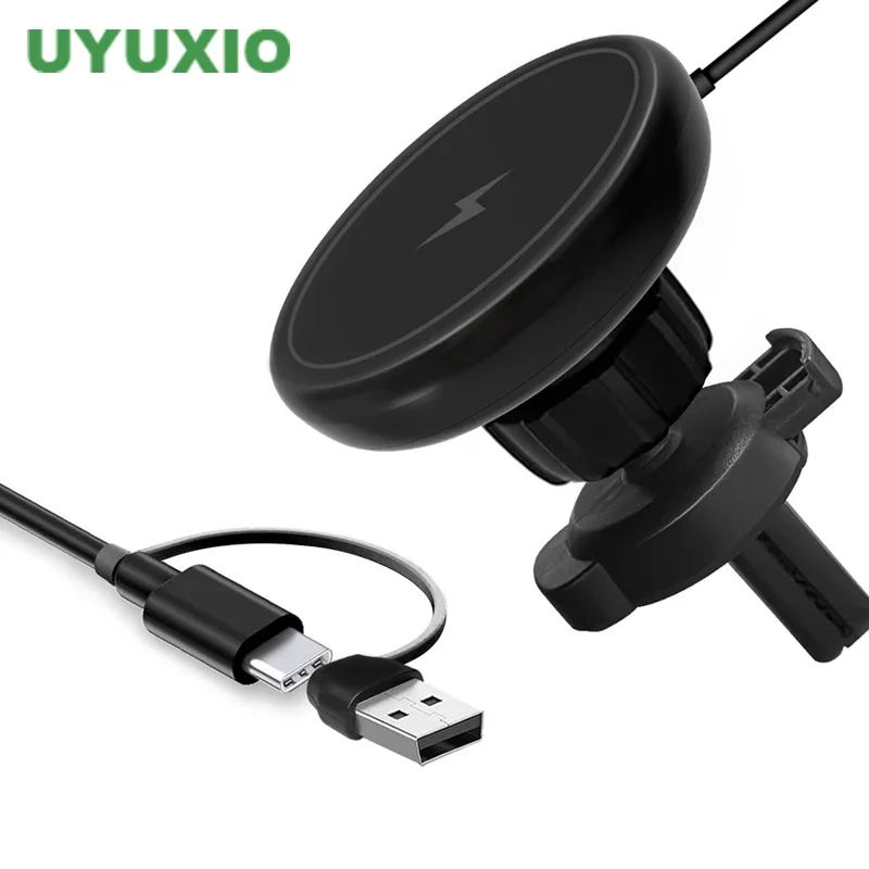 

UYUXIO Магнитный автомобильный держатель для телефона 2 в 1 15 Вт Быстрая зарядка Беспроводное автомобильное зарядное устройство для iPhone 16 15 14 13 12 Pro Max Series