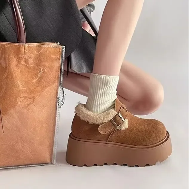 المألوف تنوعا المرأة أحذية قطنية بيركنت سميكة القاع المتسكعون شتاء دافئ صوف مبطن كعب مسطح حذاء مزود بفتحة للأصابع #3