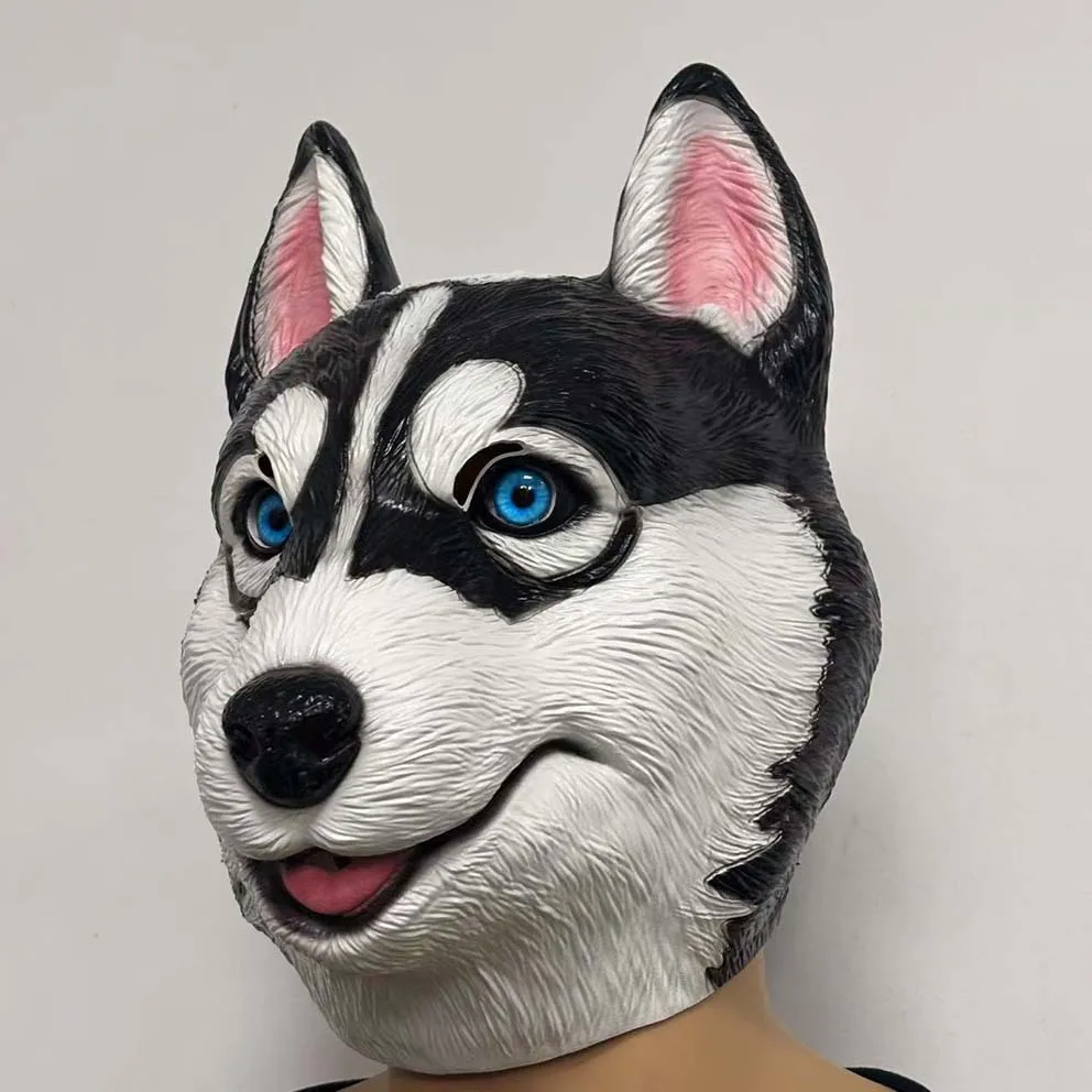 Happy Dog Latex-Maske für Erwachsene, Wolf-Tierkostüm-Zubehör für Party und Cosplay – Detail 6