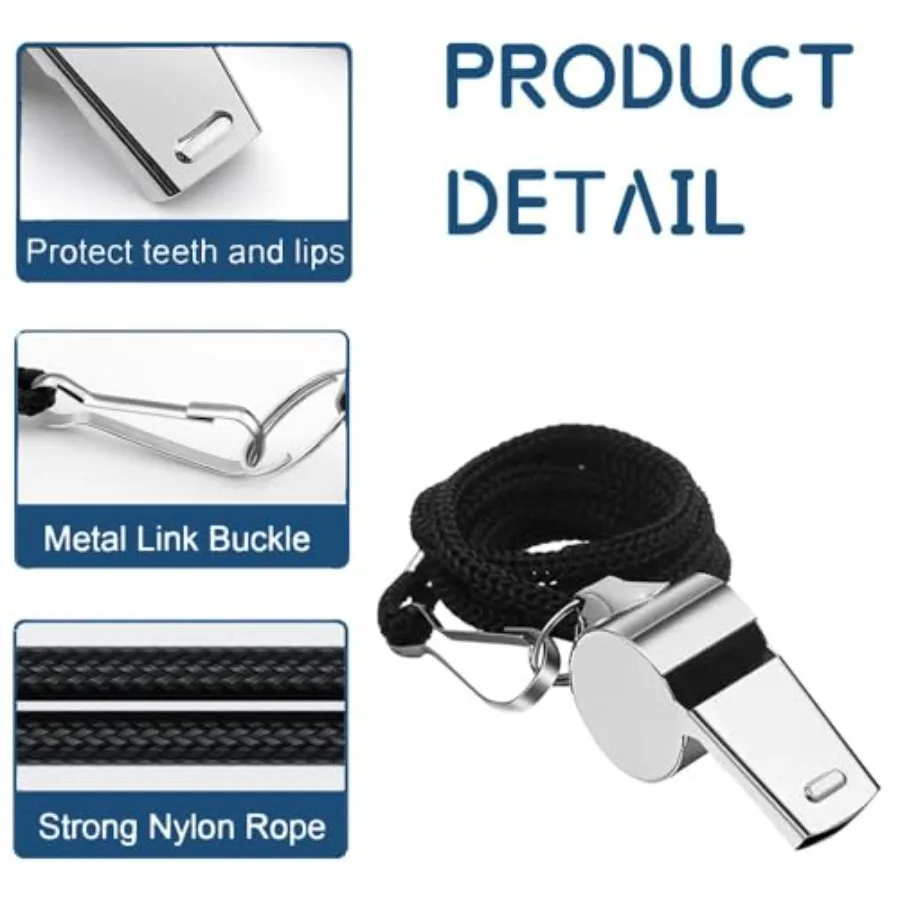 3 Pcs WhistleStainless Steel Sports Whistle with Lanyard Stainless Steel Metal Whistle for Training Outdoor Camping Coaching Hi