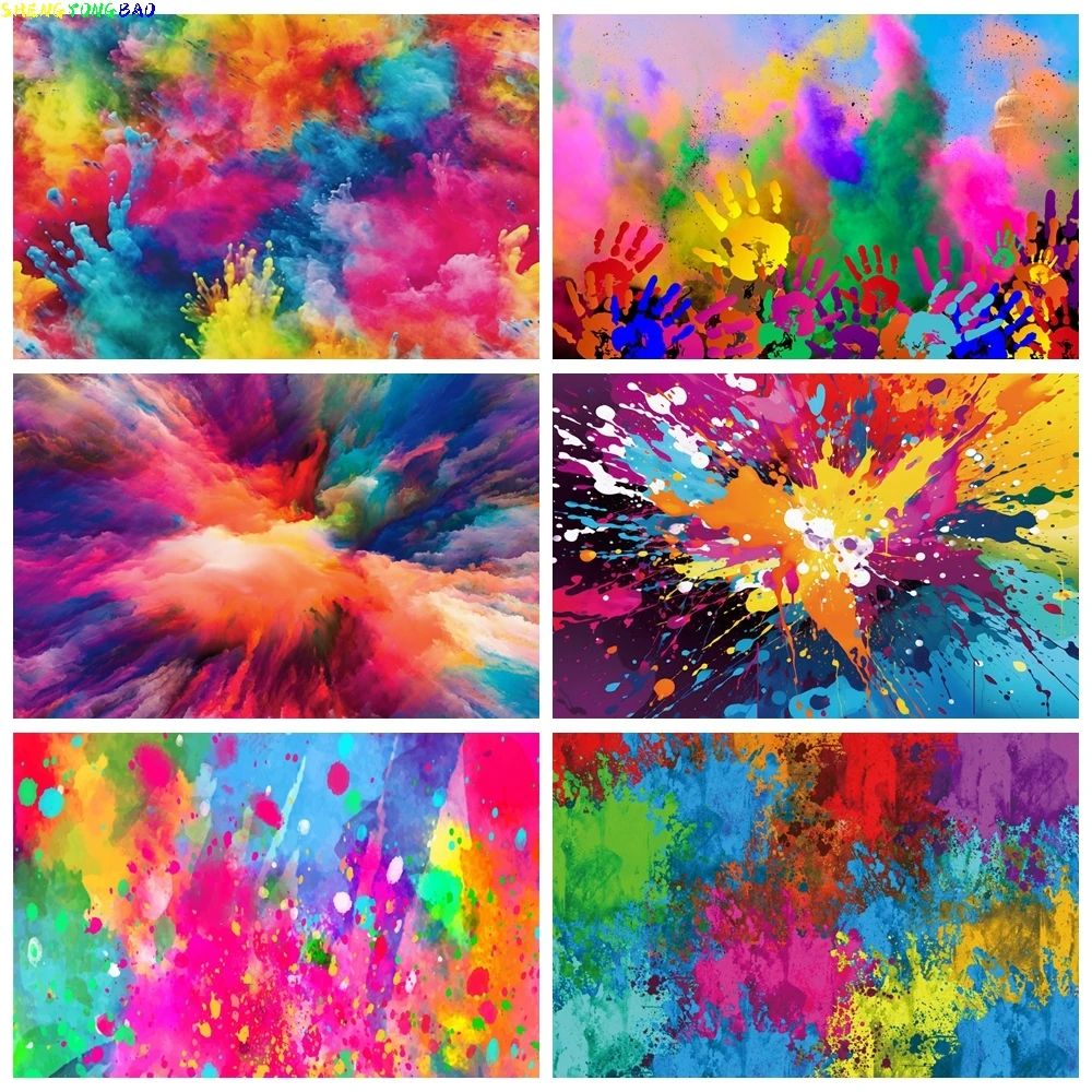 Colorful Paint Splash Backdrop Graffiti Abstract Art Painting Powder Dust Spray Birthday Adult Portrait Photography Background