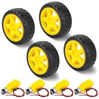 4 Sets TT Motor with Leads, DC Motor DC 3-6V Gearbox Motor Dual Shaft 200RPM Ratio 1:48 Motor with Tire Wheel Kit for Arduino