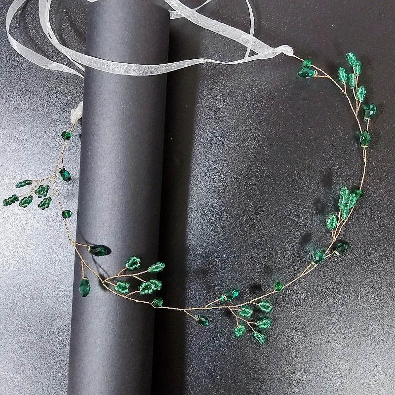 Vintage Green Color Wedding Accessories bridal headwear Shiny Crystal Hair Band Elegant banquet for women
