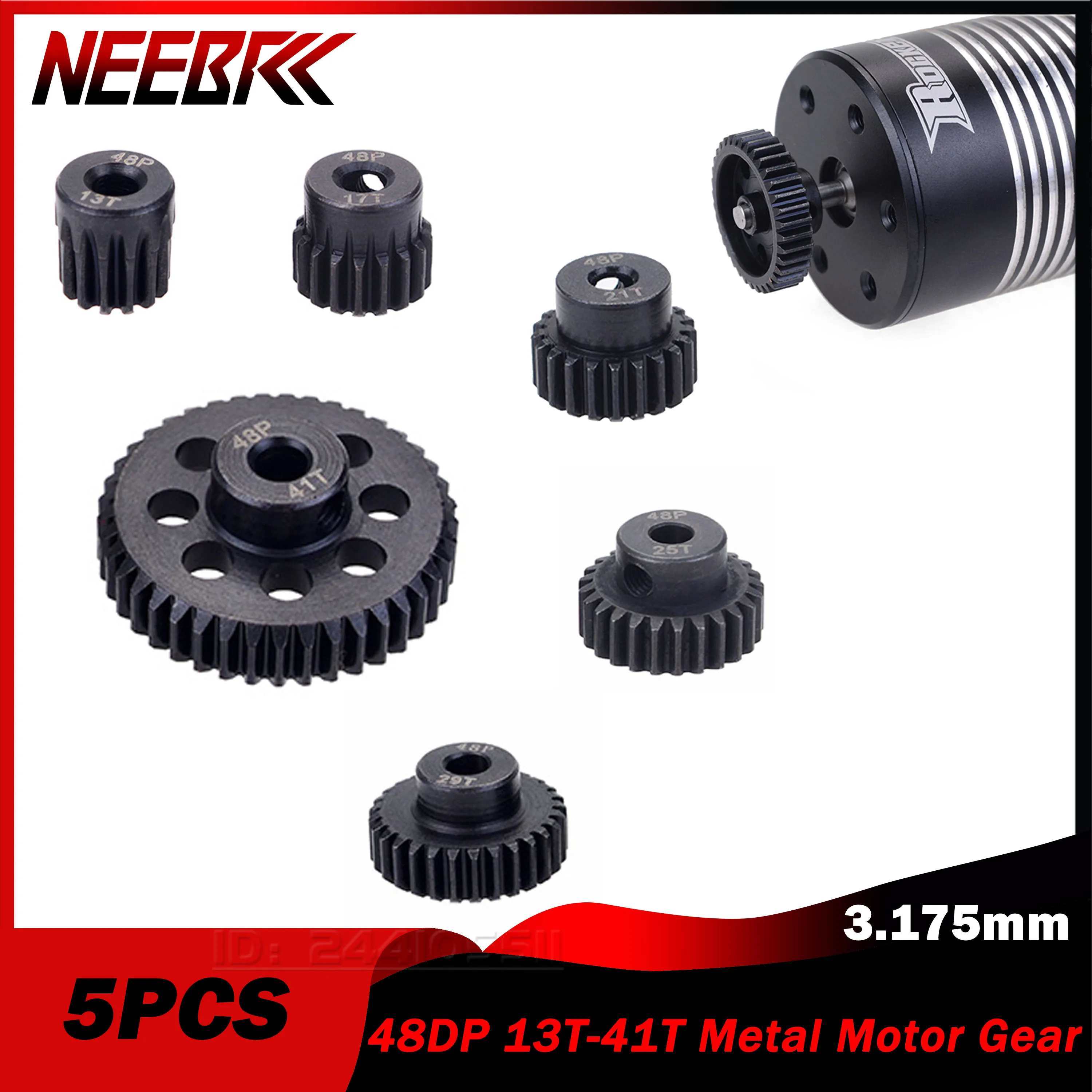 

5pcs 48DP 3.175mm 13T-17T/17T-21T/21T-25T/25T-29T/29T-33T/33T-41T Metal Pinion Motor Gear Combo Set for 1/10 RC Model Car Part