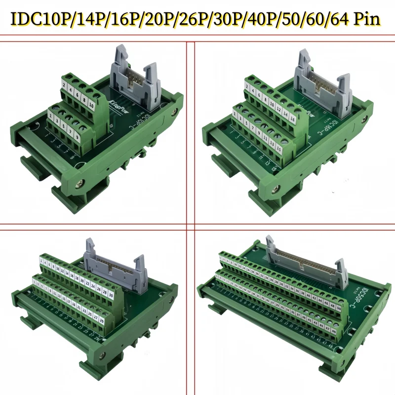 

IDC10P/14P/16P/20P/26P/30P/40P/50P/60P/64Pin DC-2 To Terminal Block Breakout Board Adapter PLC Relay Terminals DIN Rail Mounting