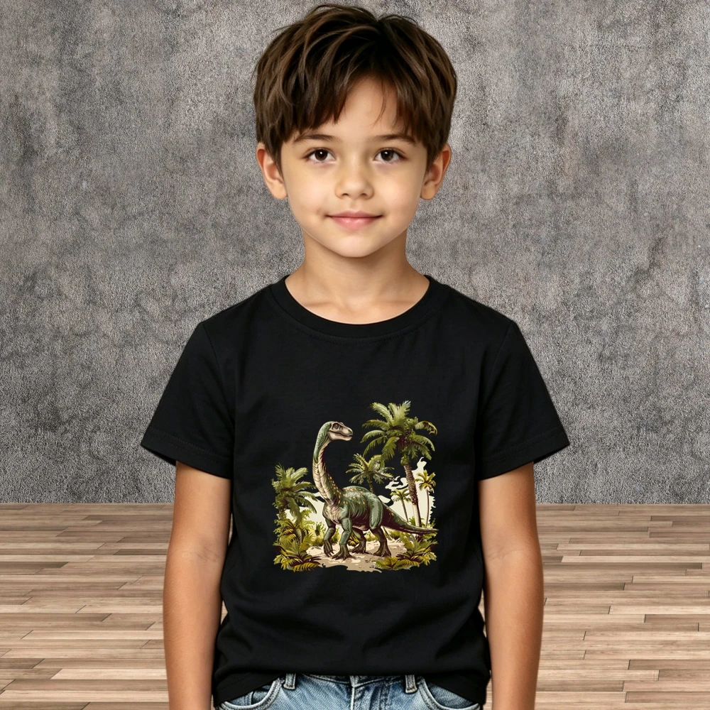 Boys O-Neck Dinosaur Print Tee Summer Kid Cotton Short Sleeve Tops
