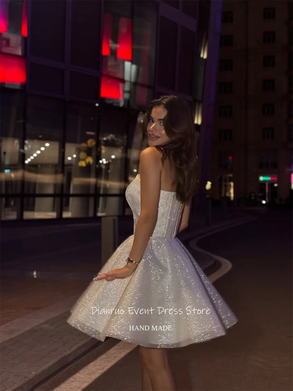 Dianruo – robe de bal ligne A scintillante, en Tulle pelucheux, plissée, Mini longueur, robe de soirée d'anniversaire, personnalisée