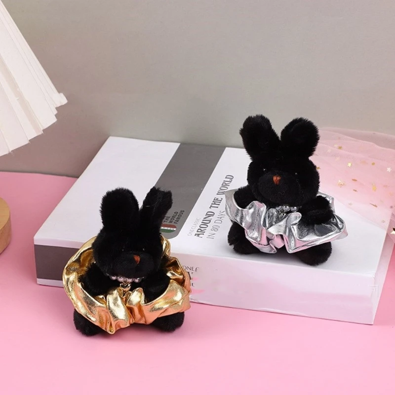 Cute Cartoon Plush Stuffed Animal Skirt Black Rabbit Toy Pendant Keychain for Valentines Decor Craft DIY Accessory Supplies