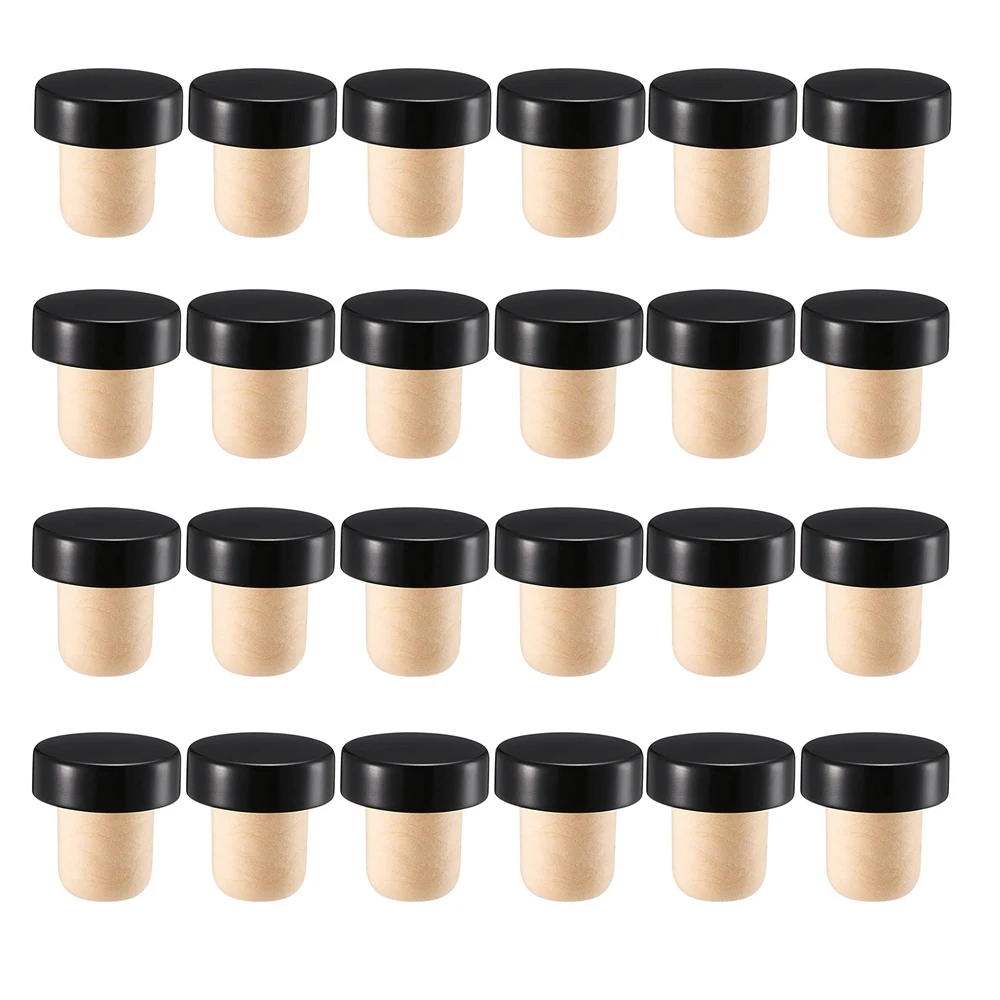 24Pcs T-Shaped Stopper Reusable Wine Cork Bottle Stopper Sealing Plug Bottle Cap for Wine Beer Bottles (Black)