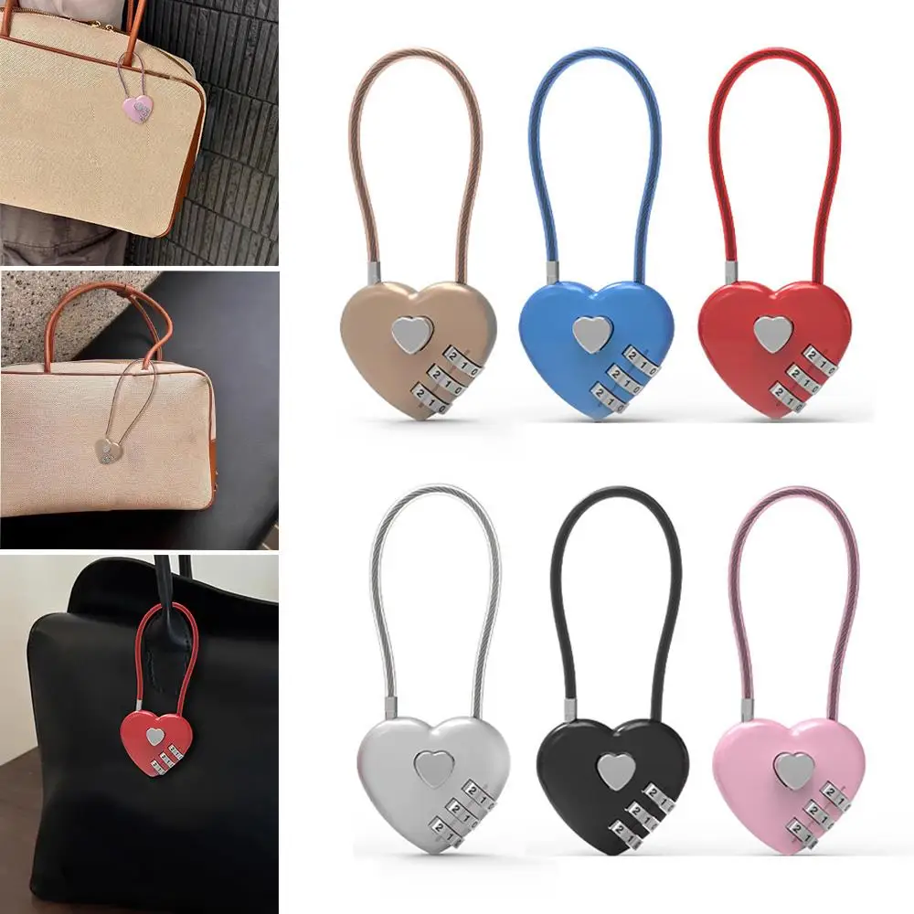 Cute Love Heart Password Lock for Travel Luggage Case Changeable Lock Round Wire Rope Mini Code Lock