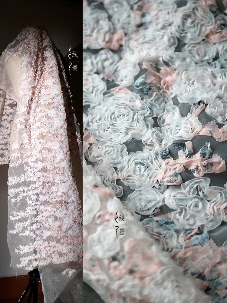 

Розовая жаккардовая сетчатая ткань для шитья свадебного платья своими руками, платок, романтическая креативная одежда ручной работы, дизайнерская ткань