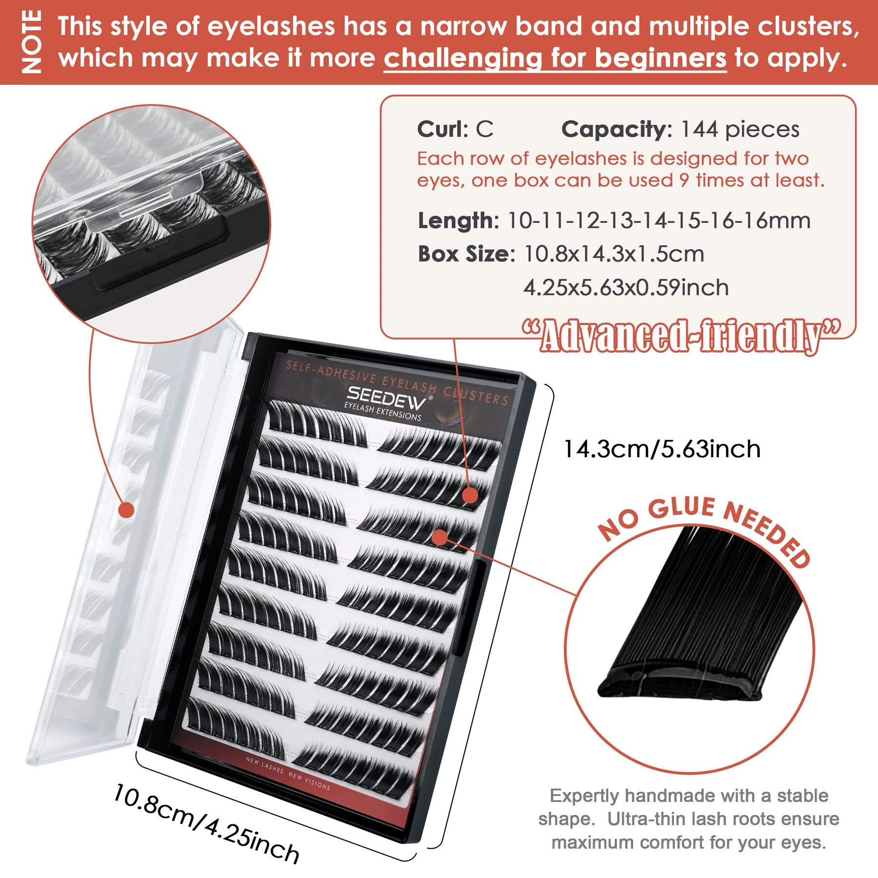 シードゥー フォックススタイル セルフ接着まつげ ソフトつけまつげ 細いステム DIYつけまつげ (接着剤付き)