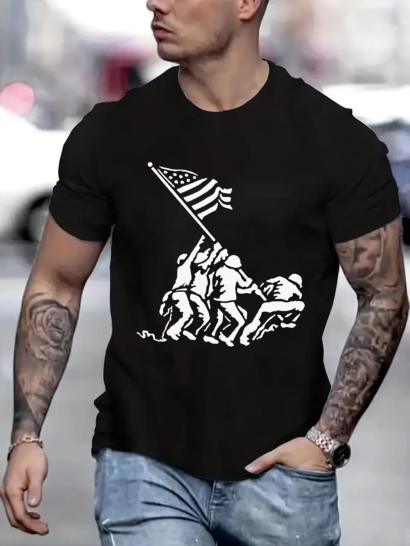 

Iwo Jima Graphic Men's Clothing Printed T-Shirt Gym Clothing Men Mens Designer Clothes Men-Clothing B5020896