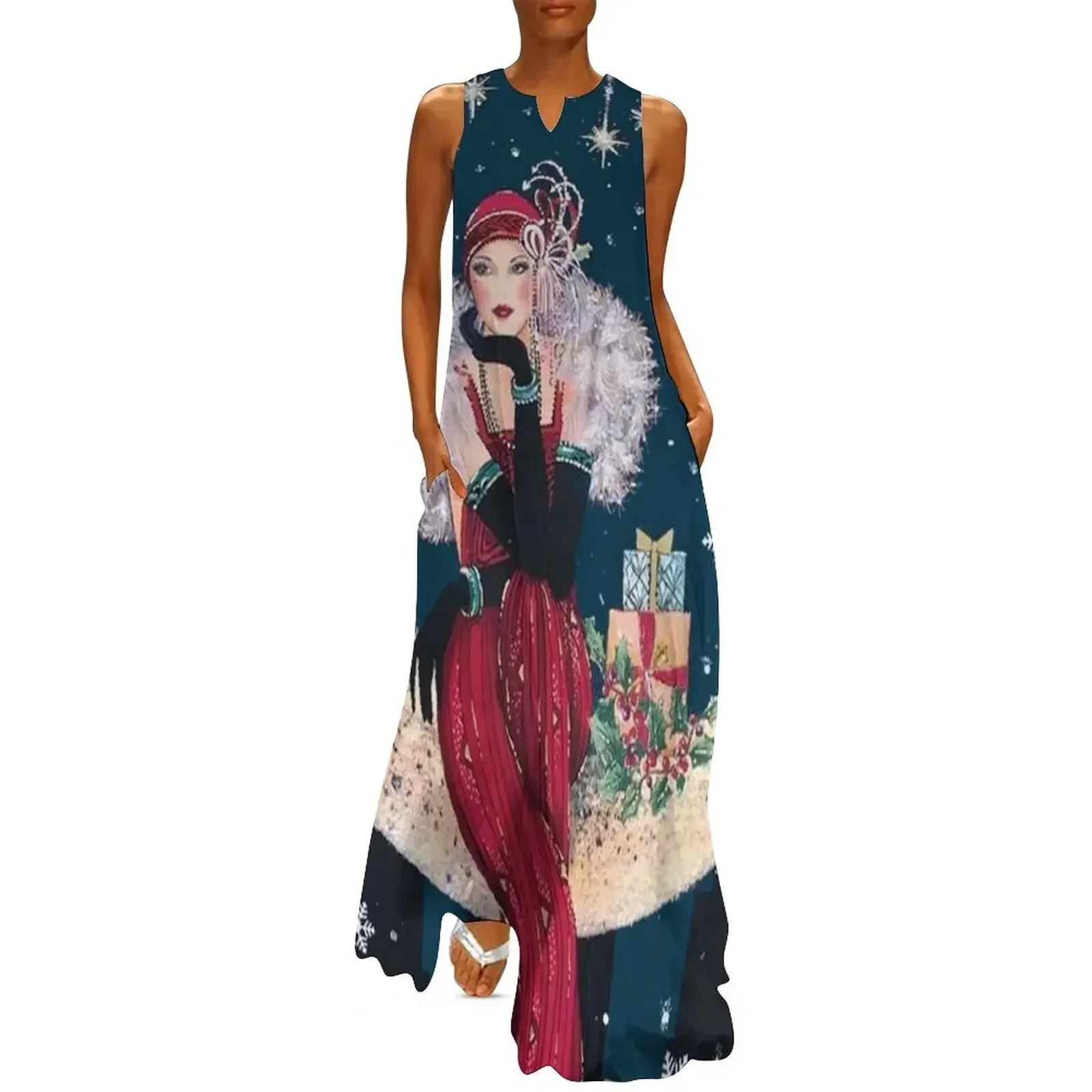 

FLAPPER : Vintage High Style Beautiful Print Long Dress dresses for women evening dress women Clothing female Dress