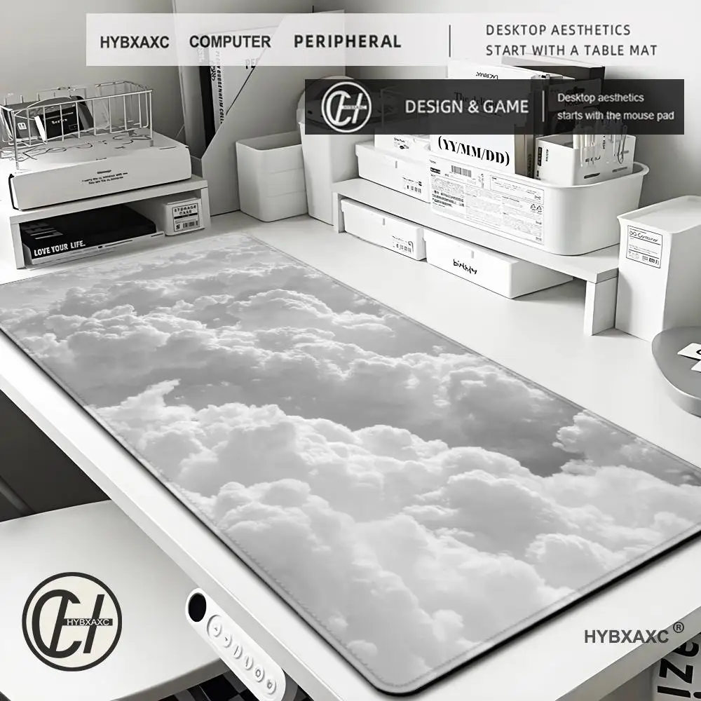 White Cloud Large Game Mouse Pad Computer HD Desk Mat Keyboard Pad Natural Rubber Non-Slip Office Mousepad Gift for Friends