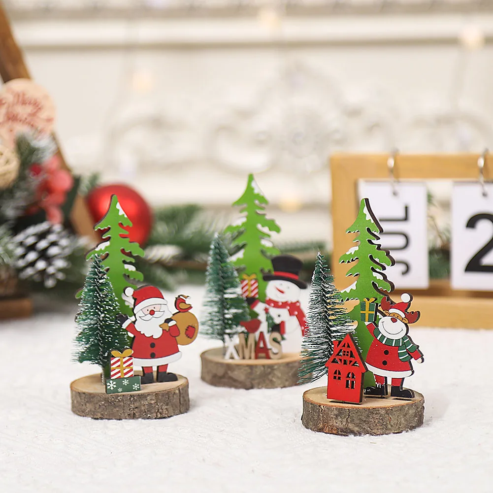 クリスマス木製装飾品、クリスマスツリーペンダント、サンタクロースクラフト、3次元漫画、クリエイティブなデスクトップ装飾、1個