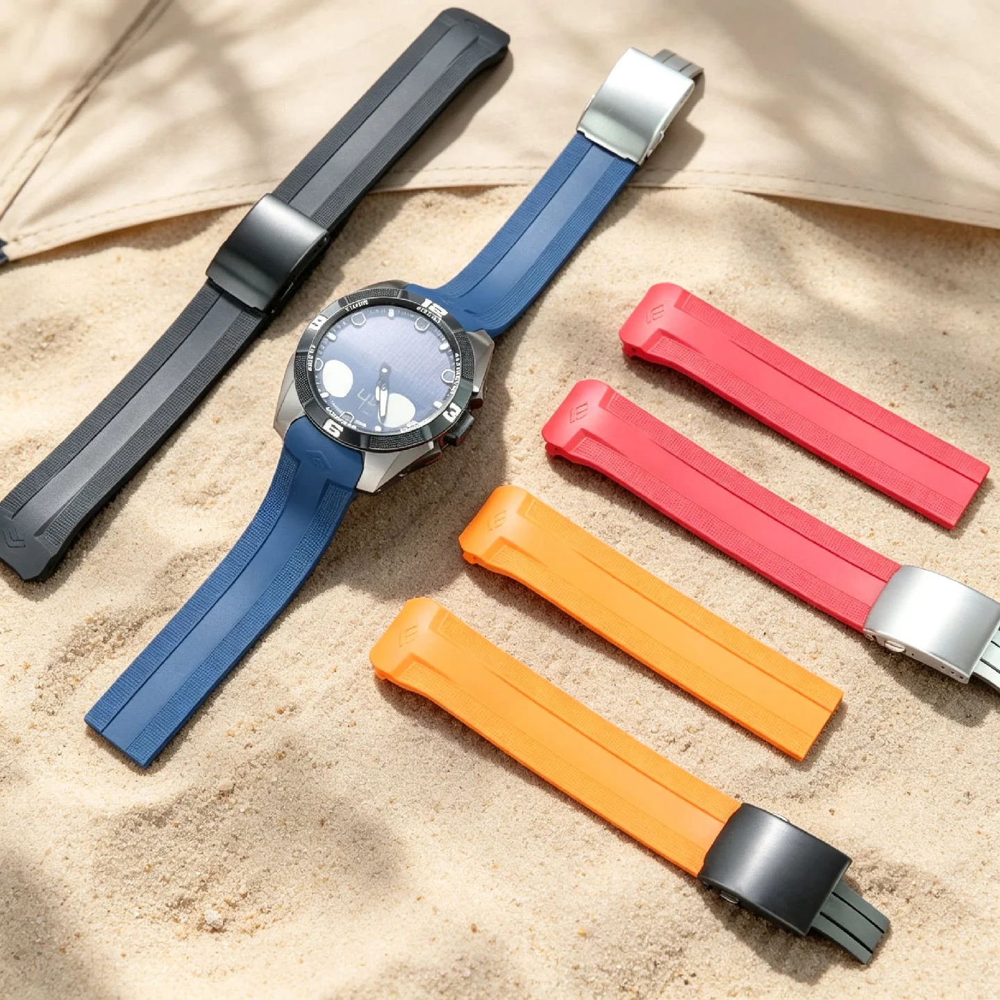 T091 22mm Curved End Rubber watchband Bracelet For Tissot 1853 T-Touch Solar T091 touch screen silicone watch strap fold clasp
